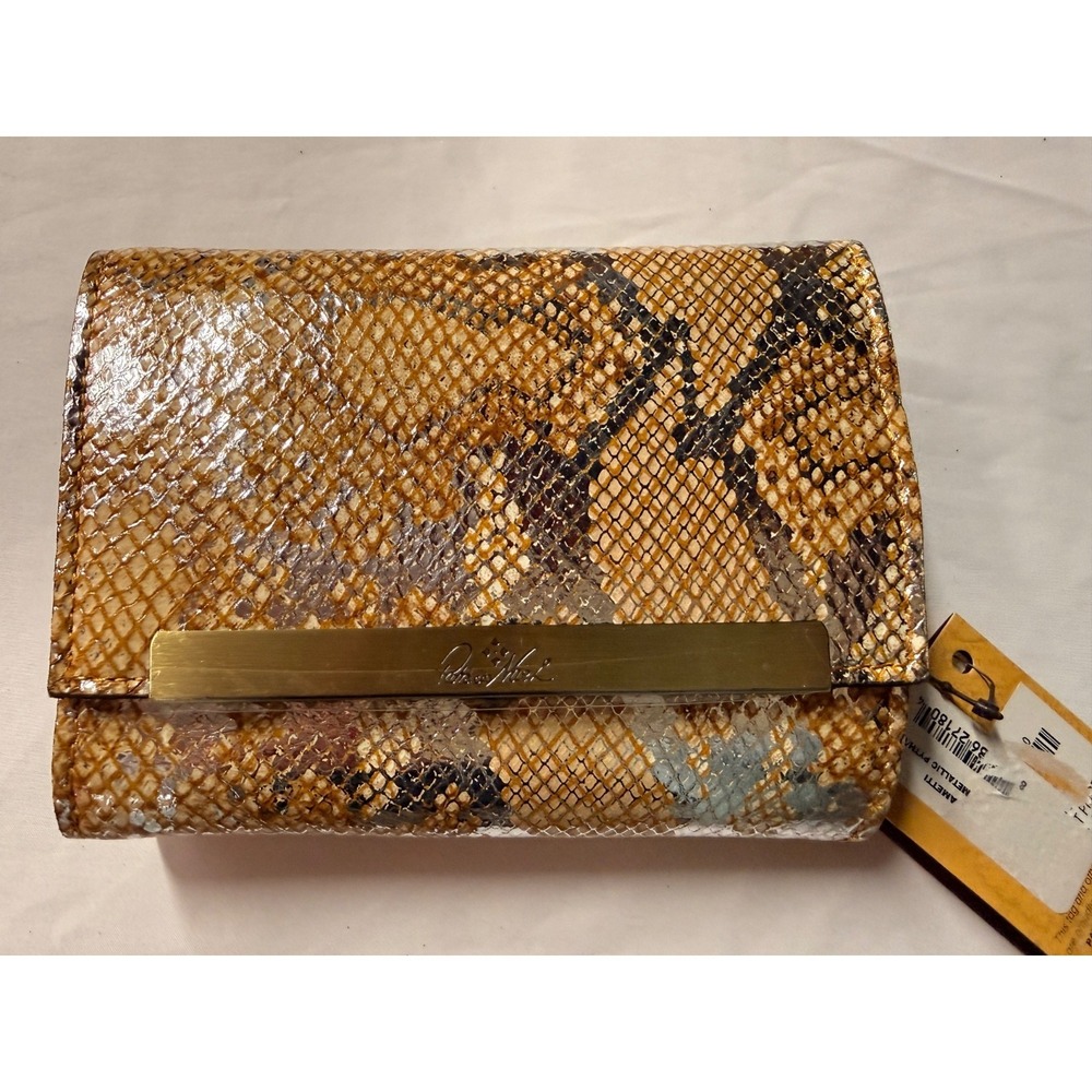 PATRICIA NASH CAMETTI Leather Trifold Wallet Clutch METALLIC PYTHON RARE FIND!